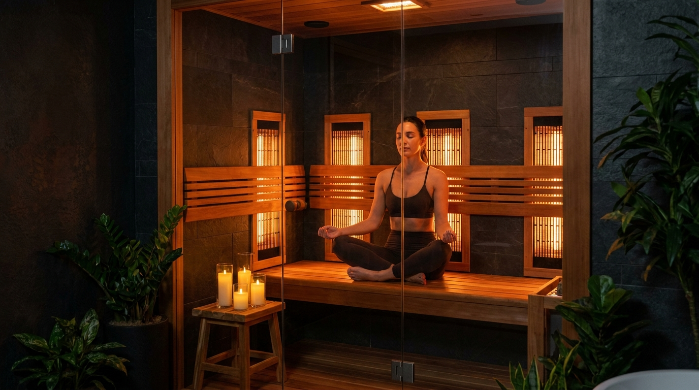 Athlete relaxing in infrared sauna — Recovery Devices collection